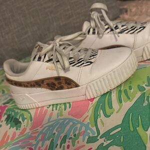 Puma Women's White Sneakers with Leopard Accents size 6.5 women’s